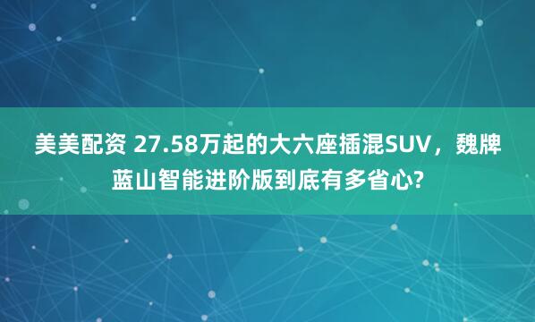 美美配资 27.58万起的大六座插混SUV，魏牌蓝山智能进阶版到底有多省心?